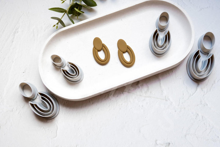 Oval Clay Earring Cutter Set: Embossed Geometric Tool