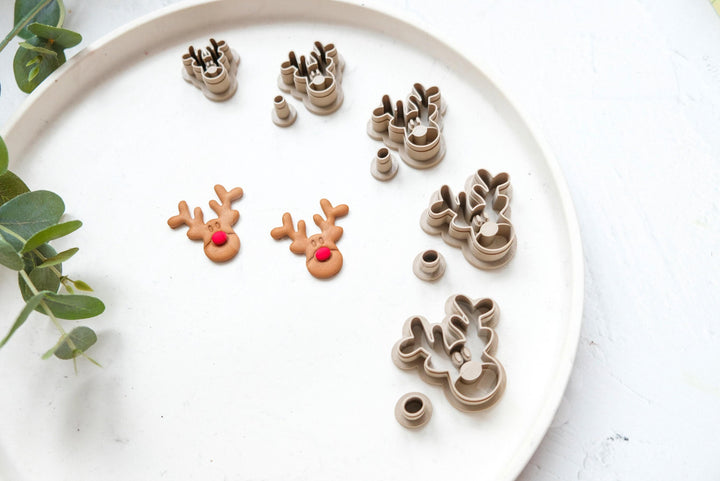 Rudolph Deer Polymer Clay Cutter Set: Christmas Earrings, Cookie Fondant