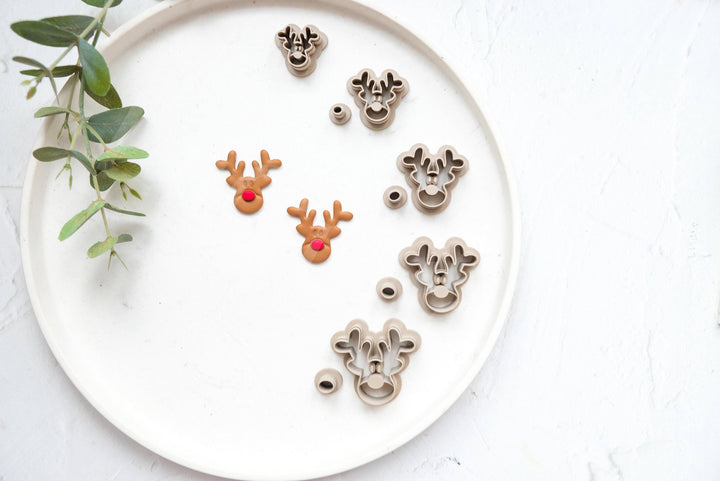 Rudolph Deer Polymer Clay Cutter Set: Christmas Earrings, Cookie Fondant