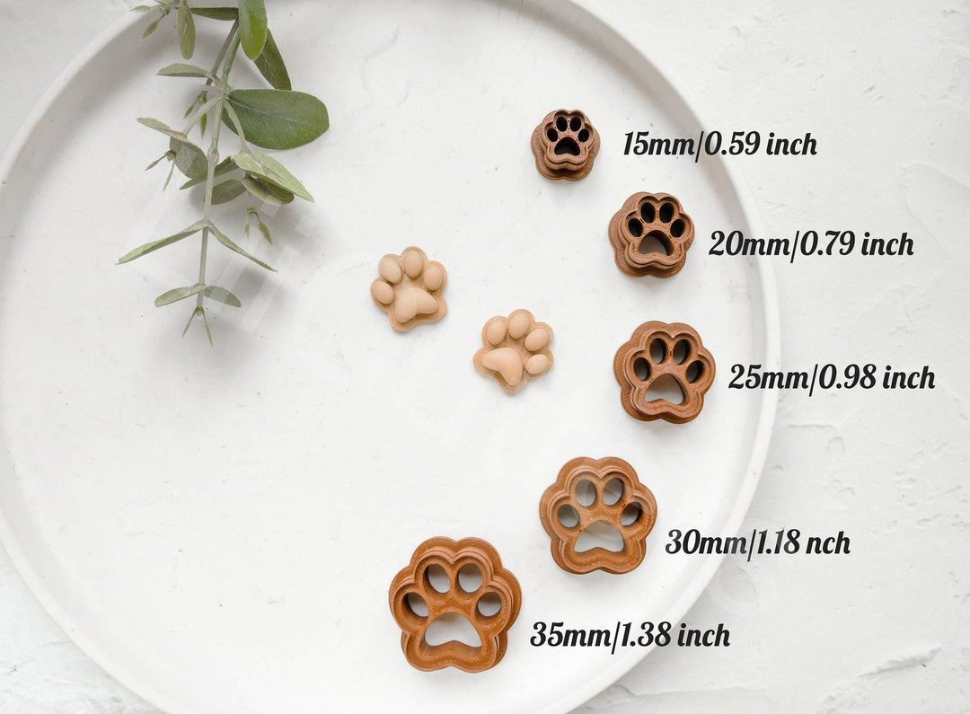 Dog Paw Cookie & Clay Cutter Set: 3D Printed PLA, 5 Sizes