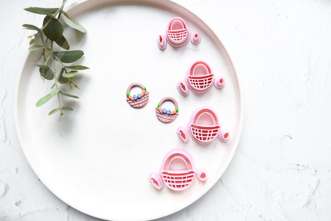 Easter Basket Polymer Clay Cutter: Egg & Carrot Design (25-40mm)