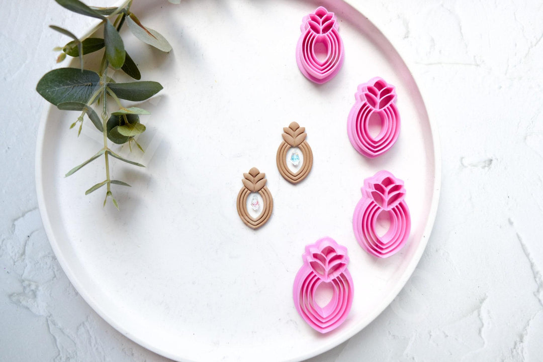 Embossed Flower Polymer Clay Cutter Set: Floral Earrings, Leaf Design