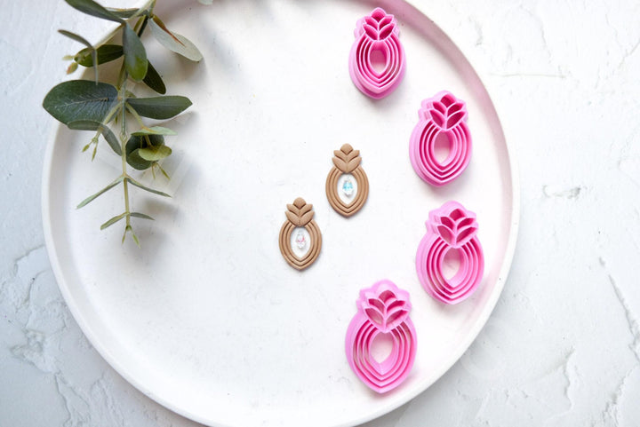 Embossed Flower Polymer Clay Cutter Set: Floral Earrings, Leaf Design