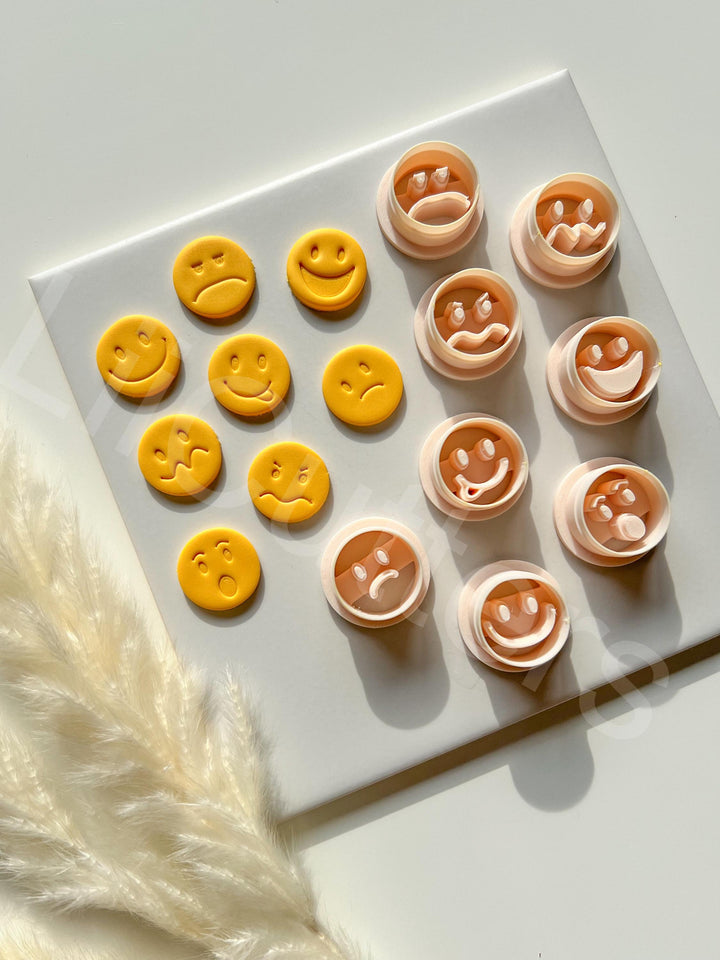 Emoji Face Polymer Clay Cutter Set – 7 Expressions (15–25mm), Mini Clay Cutter for Earrings, Charms & Fun DIY Jewelry