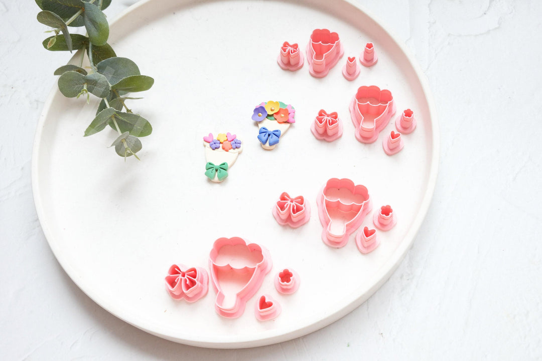 Flower Bouquet Polymer Clay Cutter Set (3pc): DIY Valentine Craft