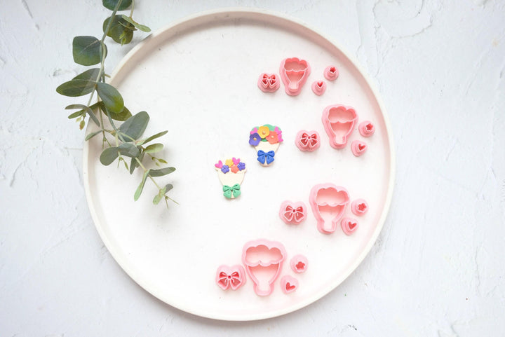Flower Bouquet Polymer Clay Cutter Set (3pc): DIY Valentine Craft