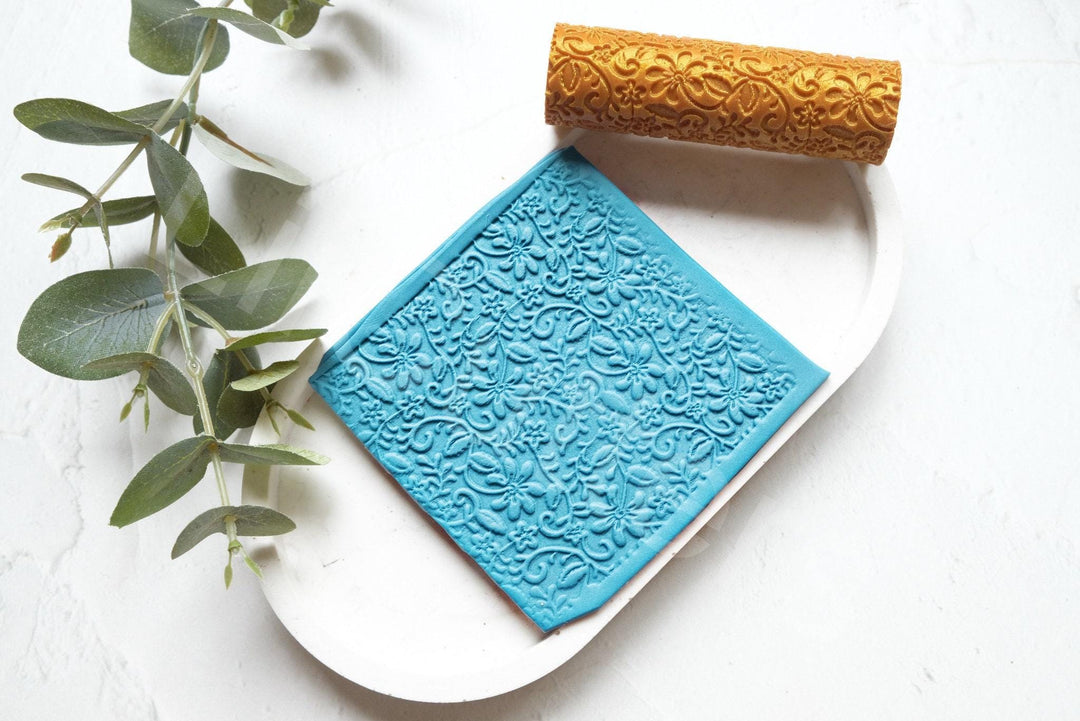 Floral Clay Roller: Seamless Texture, Polymer Clay Tool