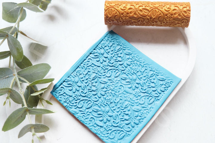 Floral Clay Roller: Seamless Texture, Polymer Clay Tool