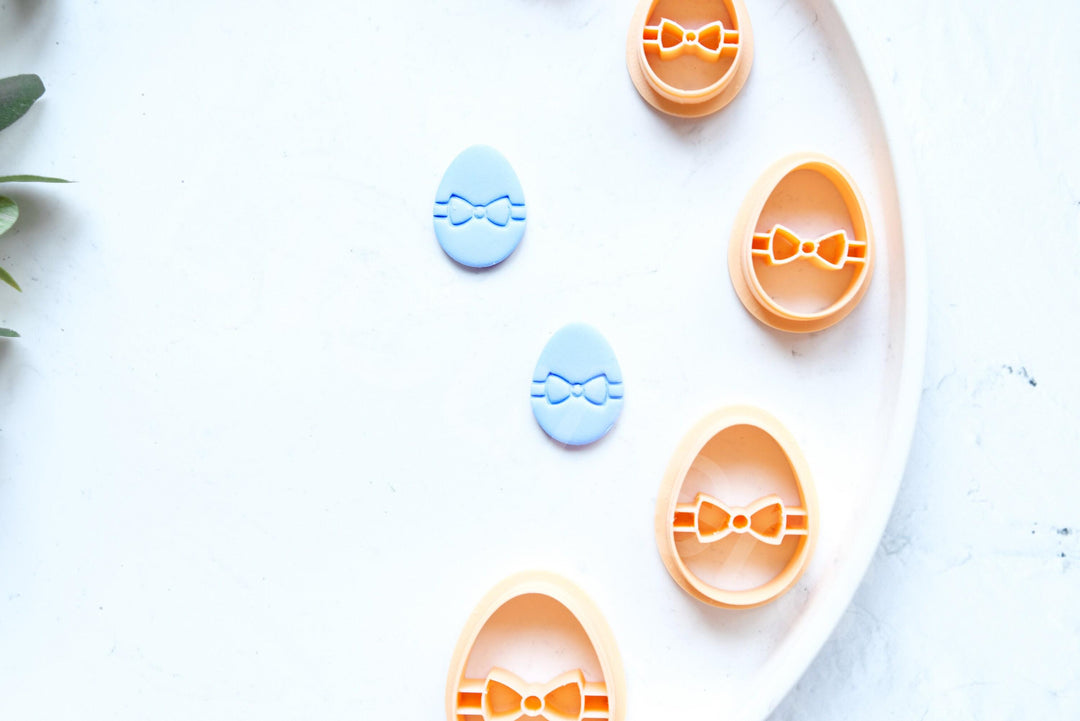 Easter Egg Polymer Clay Cutters: Flower Bow Embossed Design