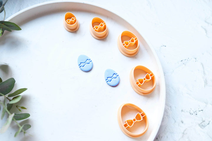 Easter Egg Polymer Clay Cutters: Flower Bow Embossed Design