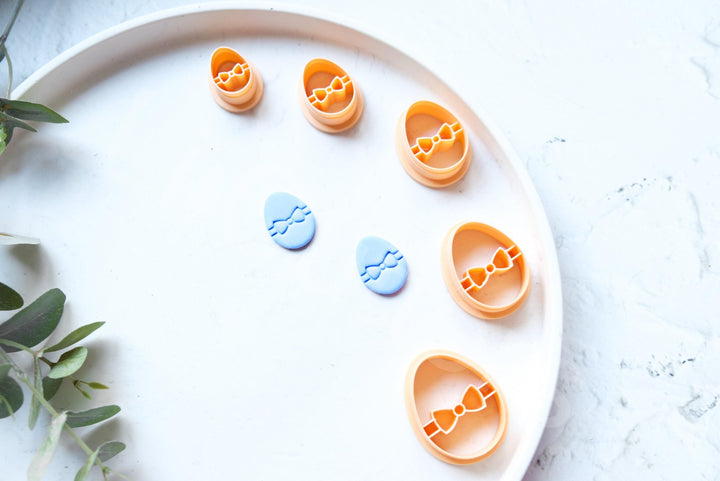 Easter Egg Polymer Clay Cutters: Flower Bow Embossed Design