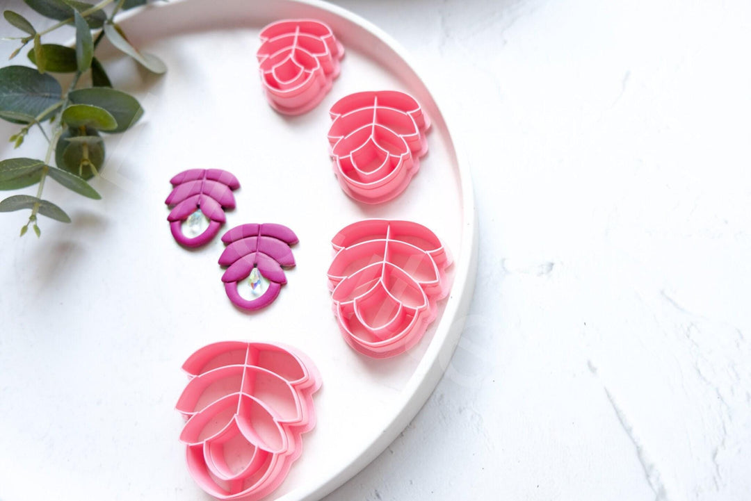Flower Leaf Polymer Clay Cutter Set: Embossed Scallop Earring Cutters
