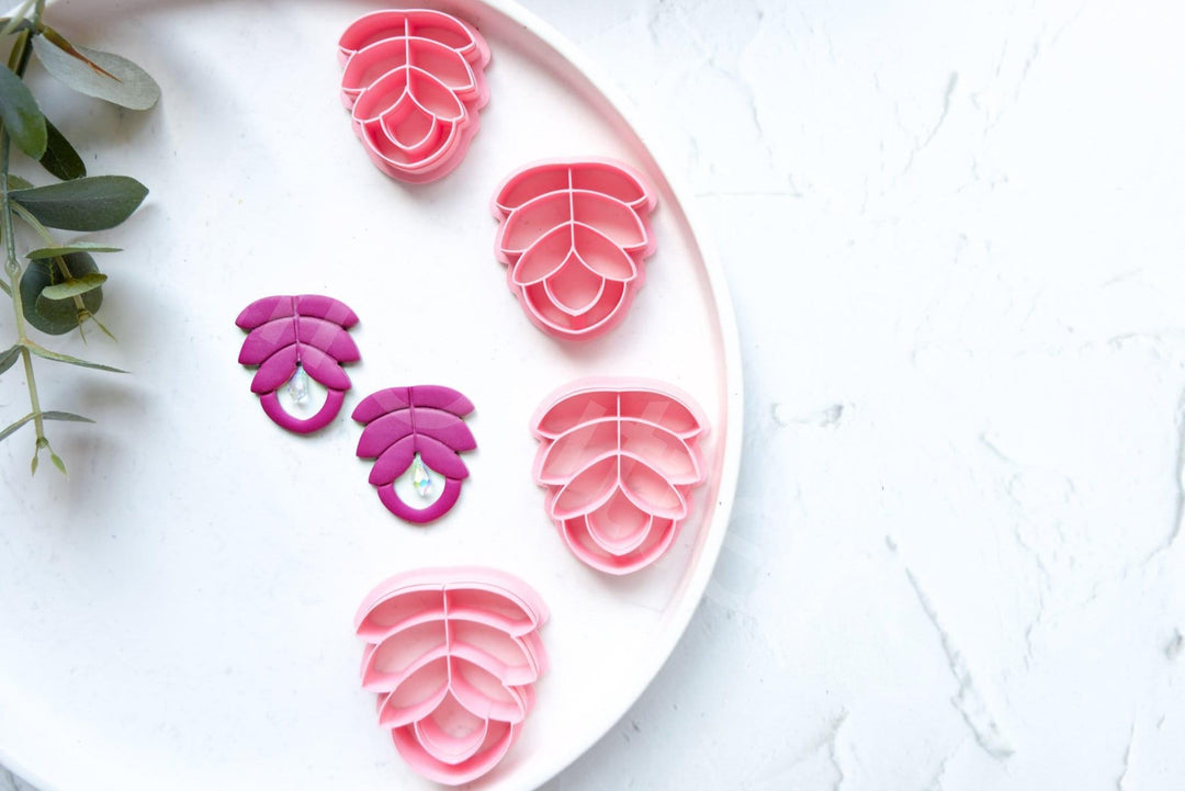 Flower Leaf Polymer Clay Cutter Set: Embossed Scallop Earring Cutters