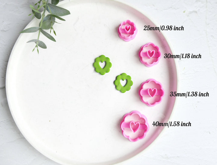 Flower Heart Clay Cutter Set: Polymer Clay Earring Cutters (25-40mm)