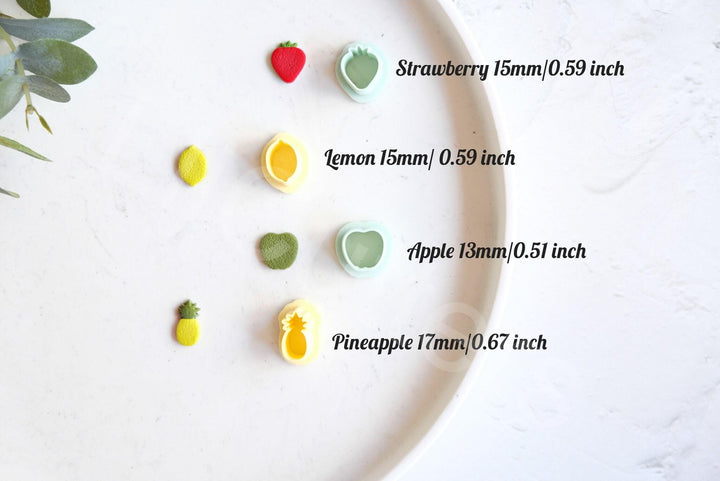 Fruit Stud Earring Clay Cutter Set: Apple, Lemon, Strawberry, Pineapple