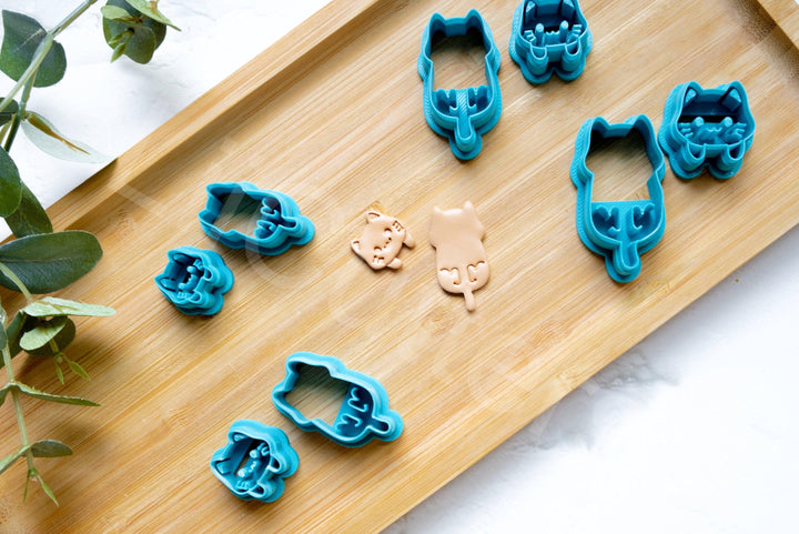 Hanging Cat Polymer Clay Cutters: 3D Printed Animal Stamps (2 pc set)