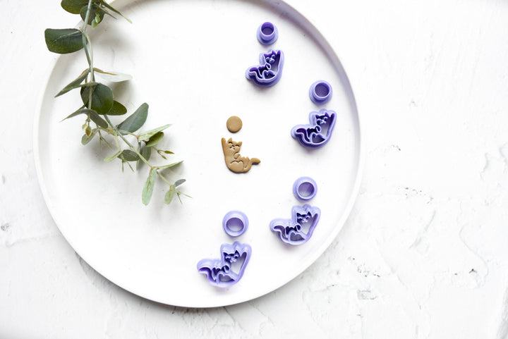 Hanging Cat Polymer Clay Cutter – 35–50mm Cat Shape Clay Cutter for Earrings, Hair Clips & Cookies, 3D Printed Jewelry Making Tool