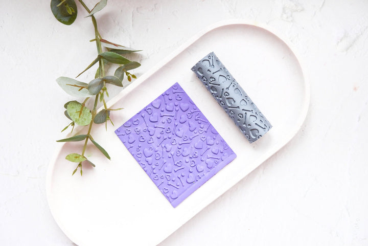 Heart & Arrows Polymer Clay Roller: Valentine Texture + XO Cutter