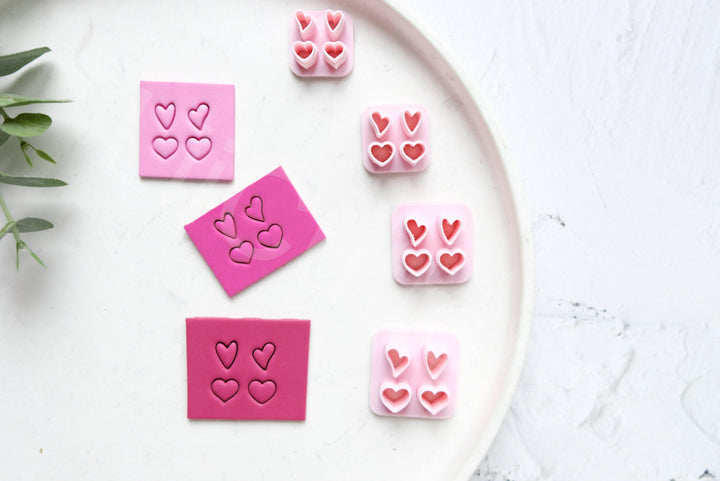 Heart Slab Cutter Set: Valentine Clay Print Stamp, Earring Making (7-10mm)