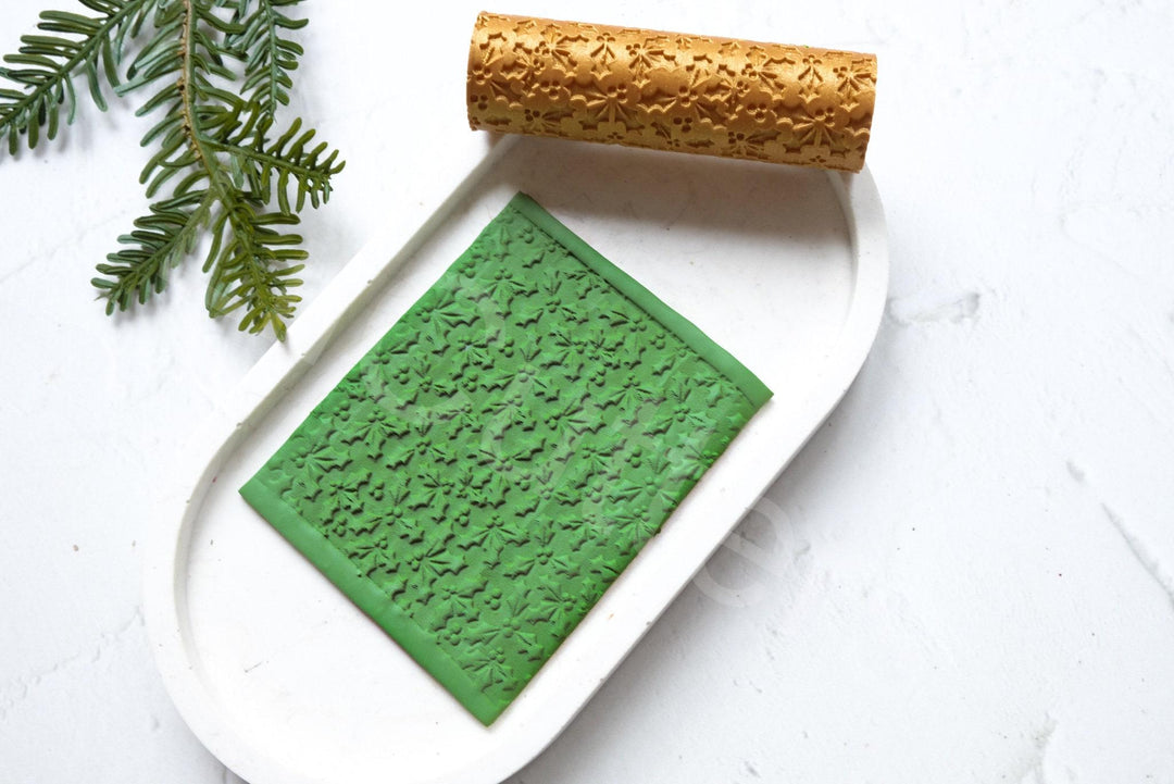 Holly Leaf Christmas Clay Roller | Polymer Clay Texture Roller | Holiday Embossing Tool for Clay | Christmas Earrings| Winter Craft Supplies