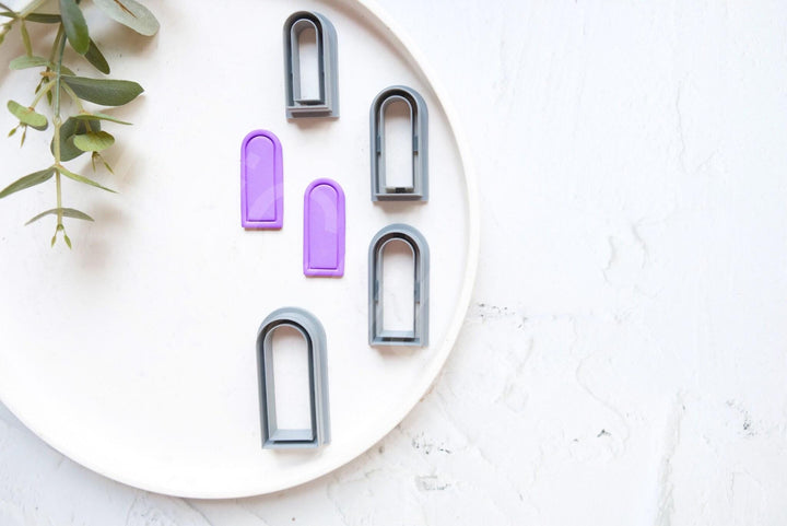 Long Arch Polymer Clay Cutter Set – Long Window & Tall Embossed Earring Mold, Geometric Clay Tools for Jewelry