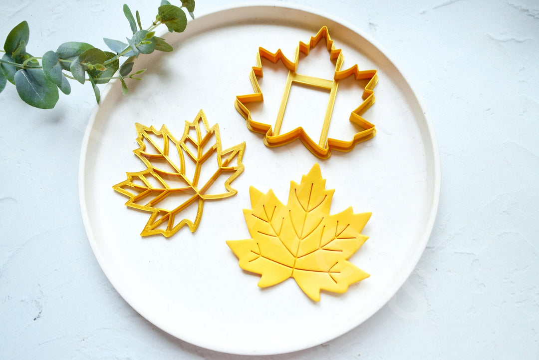 Maple Leaf Clay Cutter Set for Polymer Clay – Autumn Leaf Dish Mold, Fall Trinket Tray Cutter (80–140mm)