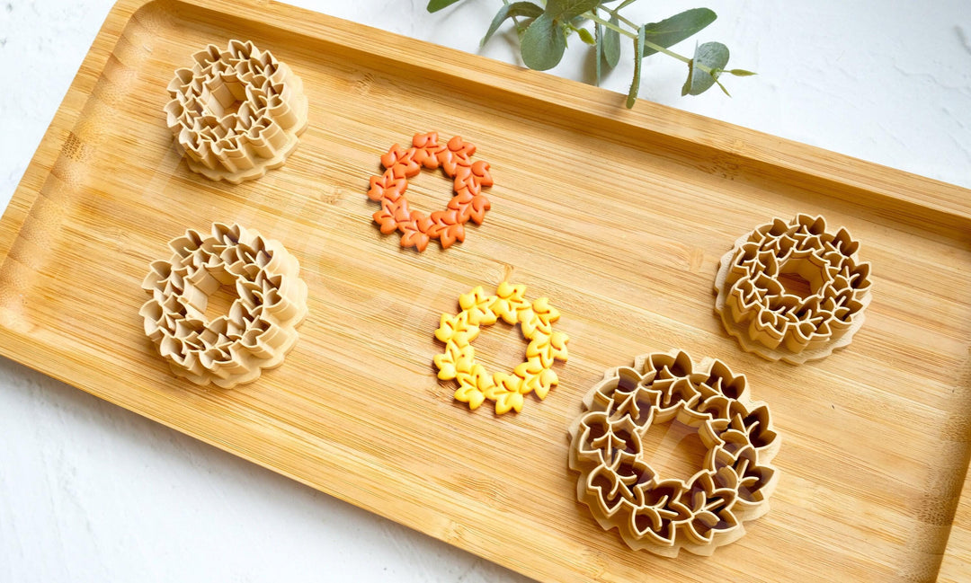 Maple Wreath Clay Cutter: Fall Earrings, Cookie Dough (30-45mm)