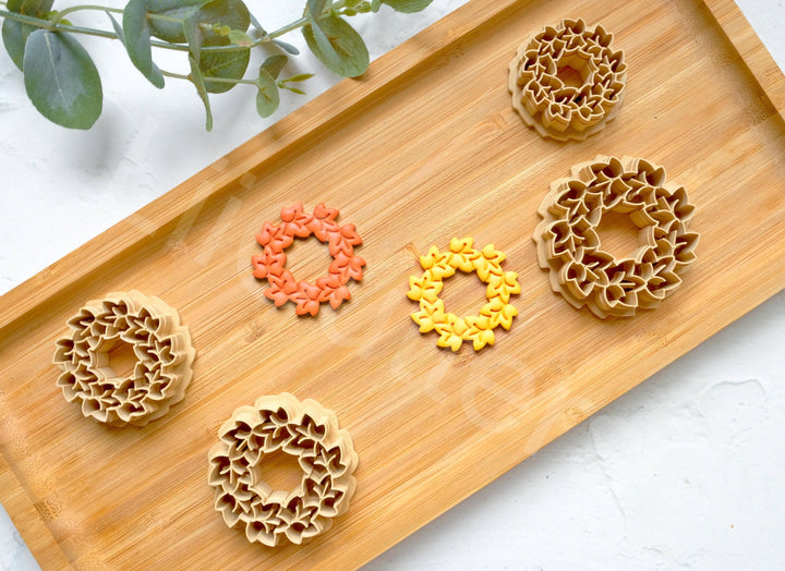 Maple Wreath Clay Cutter: Fall Earrings, Cookie Dough (30-45mm)