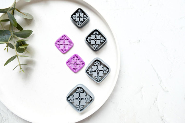 Floral Tile Polymer Clay Cutters: Mediterranean Design