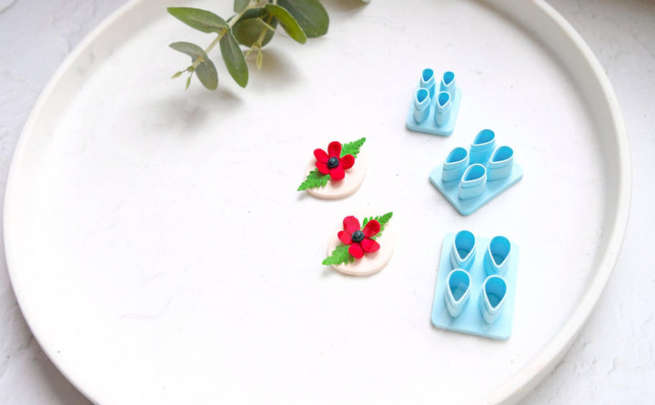 Mini Flower Leaf Polymer Clay Cutters: Earring Studs, 3 Sizes