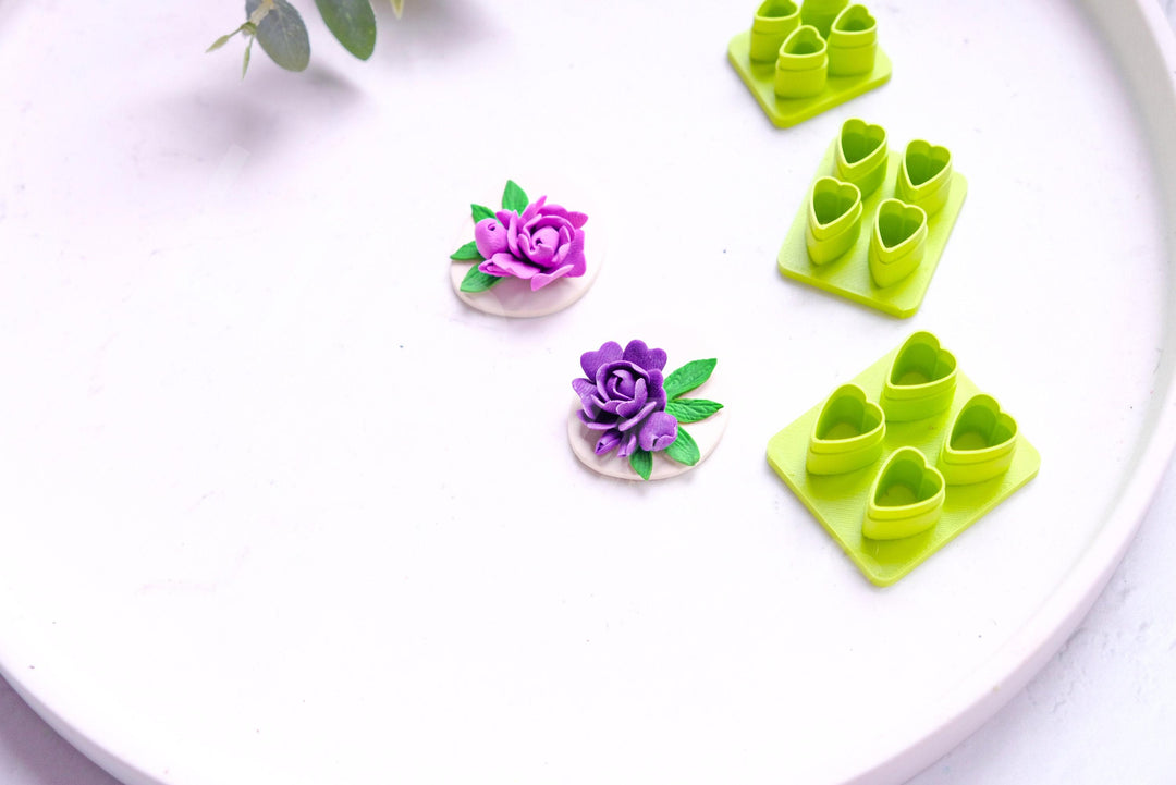 Mini Flower Leaf Polymer Clay Cutter Set: Peony Earring DIY (8mm-12mm)