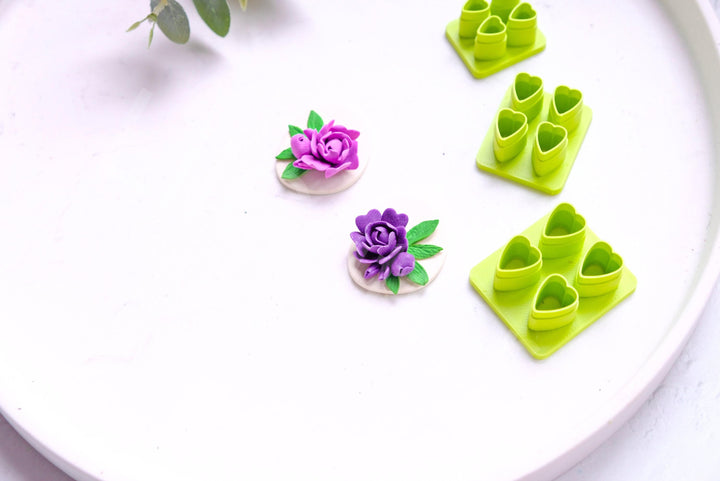 Mini Flower Leaf Polymer Clay Cutter Set: Peony Earring DIY (8mm-12mm)