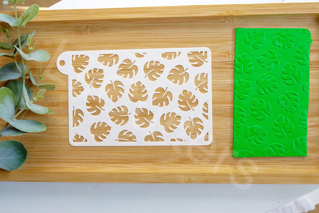 Monstera Leaf Texture Stencil: Seamless Clay Pattern (80x120mm)