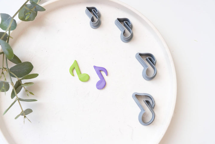 Music Note Clay Cutter Set – Embossed Musical Theme Polymer Clay Cutters (25–40mm), Treble Note Earring Mold, Music Lover Jewelry Tool