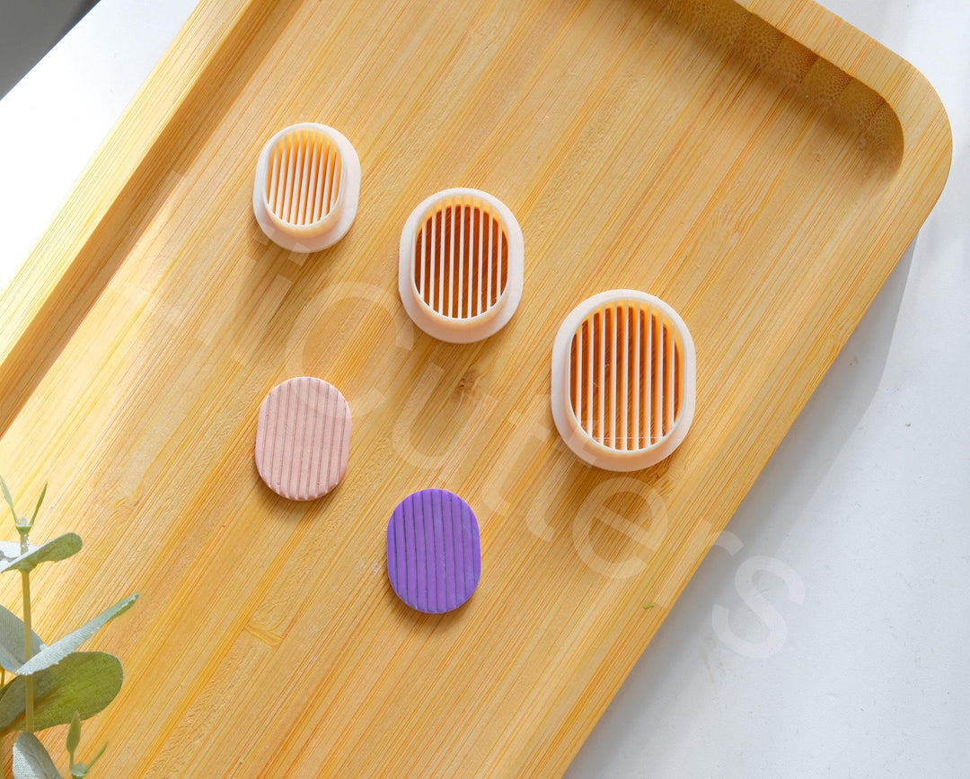 Oval Geometric Polymer Clay Cutter: Embossed Lines, Arch Earring Design