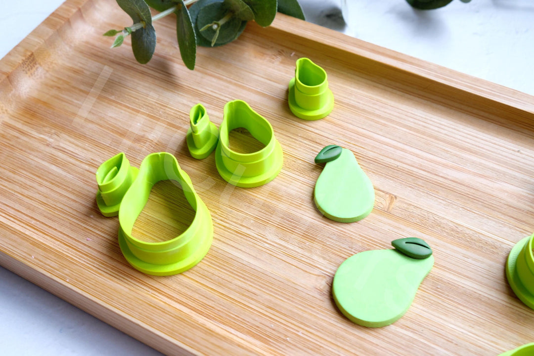 Pear Polymer Clay Cutter Set: Embossed Fruit Earring Cutters