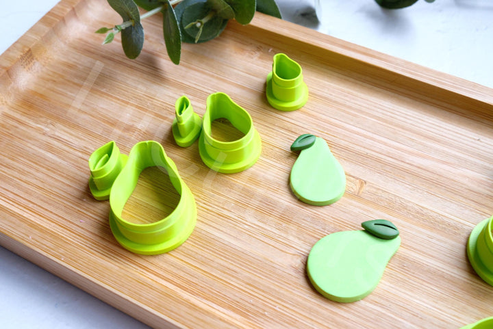 Pear Polymer Clay Cutter Set: Embossed Fruit Earring Cutters