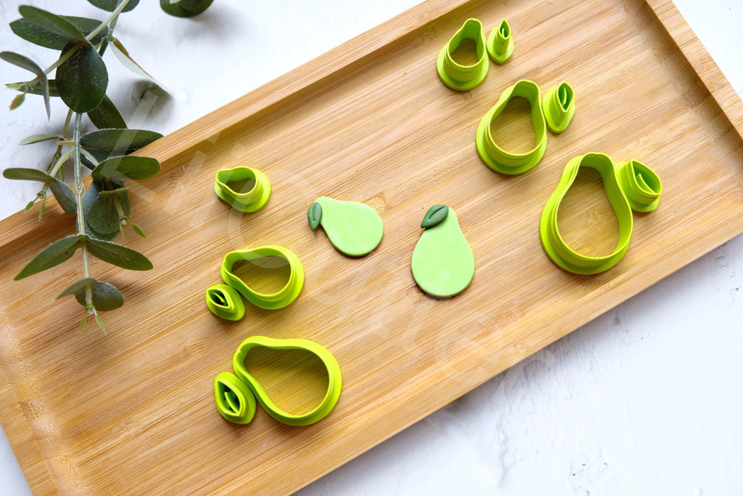 Pear Polymer Clay Cutter Set: Embossed Fruit Earring Cutters