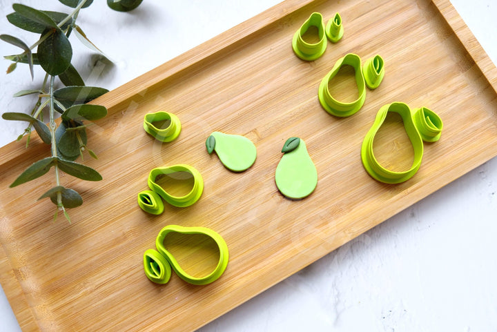 Pear Polymer Clay Cutter Set: Embossed Fruit Earring Cutters
