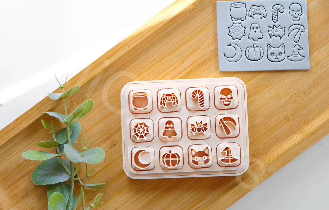 Halloween Mini Clay Cutters: 12pc Polymer Clay Stud Earring Set