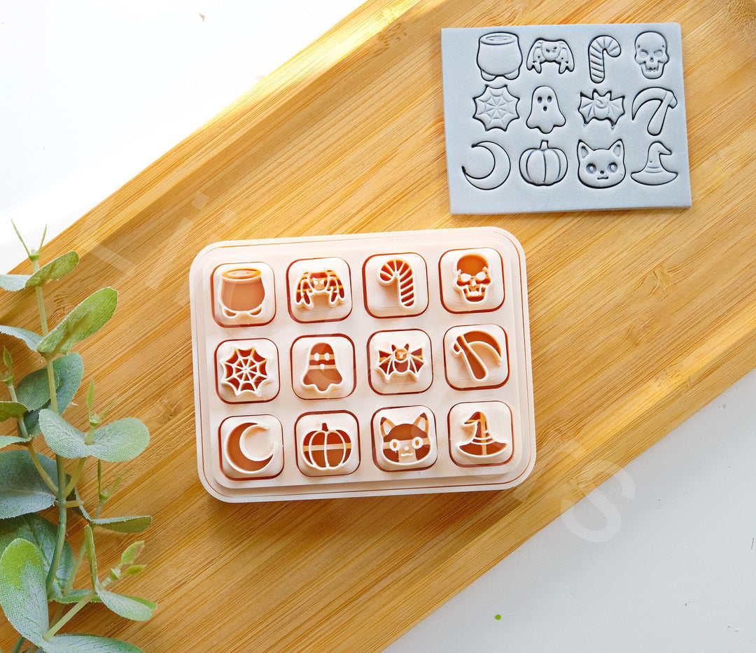 Halloween Mini Clay Cutters: 12pc Polymer Clay Stud Earring Set