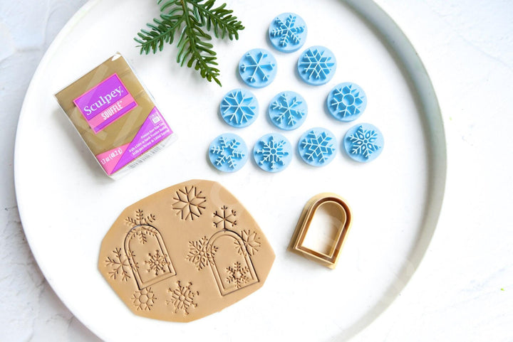 Snowflake Clay Stamp Set (10pc): Christmas Texture, Earring Making