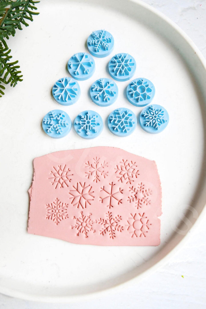 Snowflake Clay Stamp Set (10pc): Christmas Texture, Earring Making