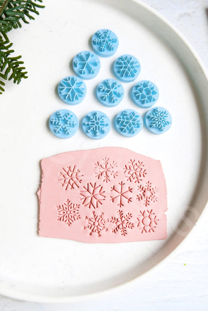 Snowflake Clay Stamp Set (10pc): Christmas Texture, Earring Making