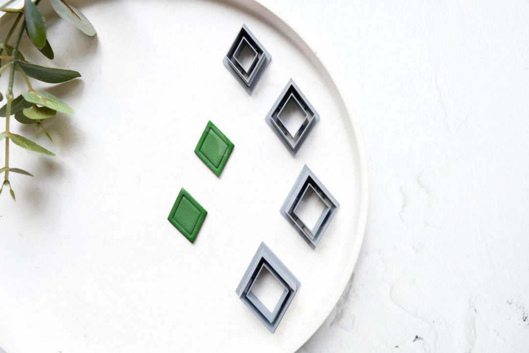 Rhombus Polymer Clay Cutters: Geometric Embossed Earring Cutters