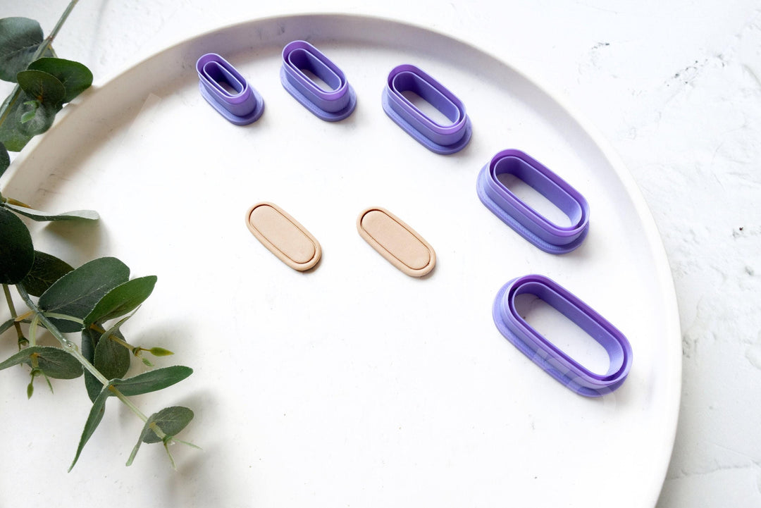 Oval Polymer Clay Cutter with Embossed Lines – Arch Earring Cutter, Modern Clay Jewelry Making Tool