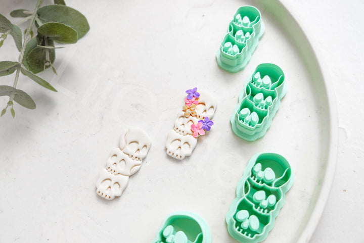 Triple Skull Clay Cutter: Halloween Polymer Clay Earring Making Tool