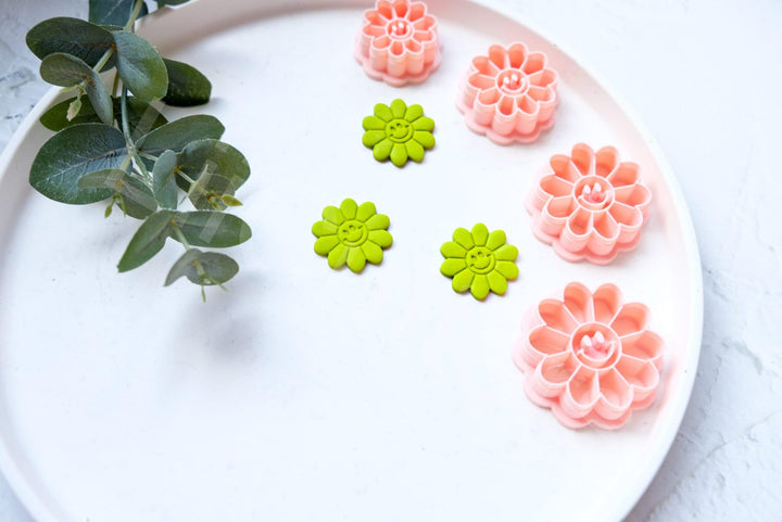 Flower Face Polymer Clay Cutter Set: Embossed Scallop Design