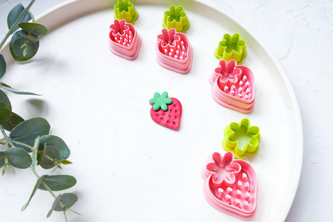 Strawberry Clay Cutter Set: Polymer Clay Earring Cutters, Summer Berry Theme