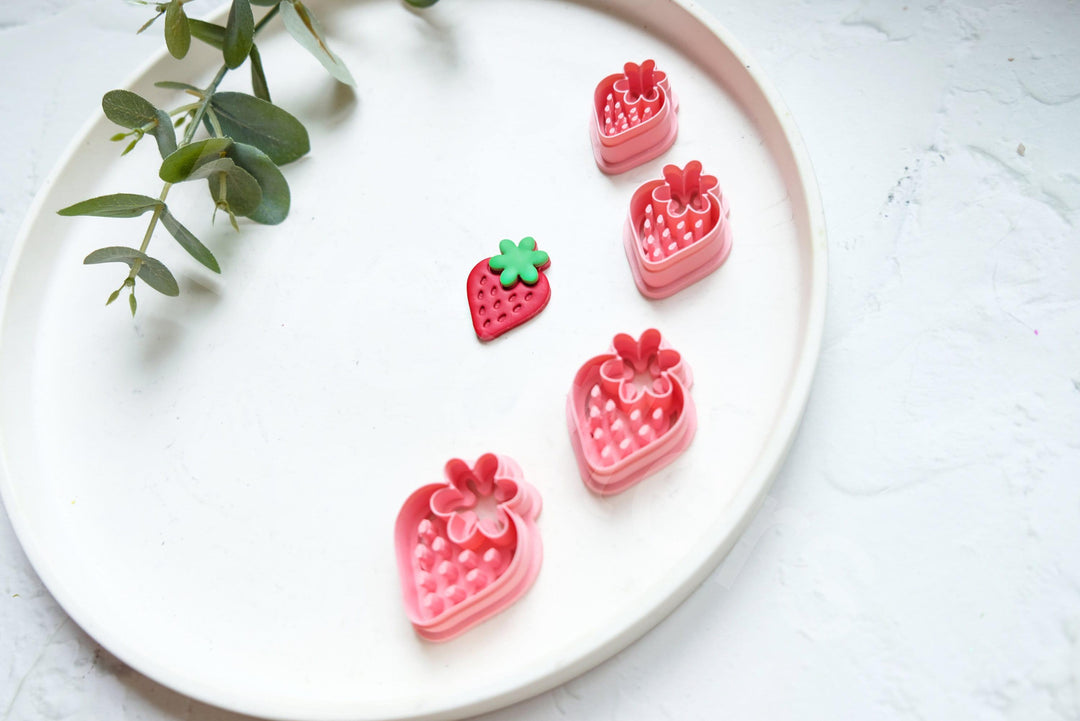 Strawberry Clay Cutter Set: Polymer Clay Earring Cutters, Summer Berry Theme